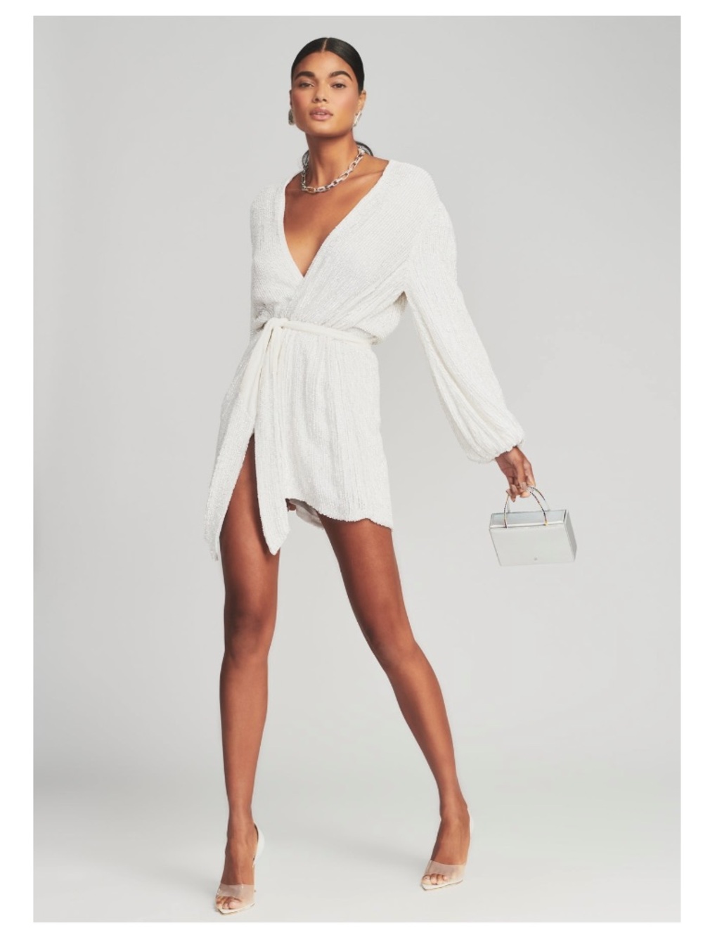 Retrofete Gabrielle Sequin Robe White Mini Dress
